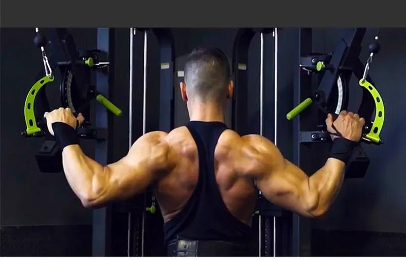 Barre traction LAT multi-poignées salle sport - Machine poulie câble musculation dos