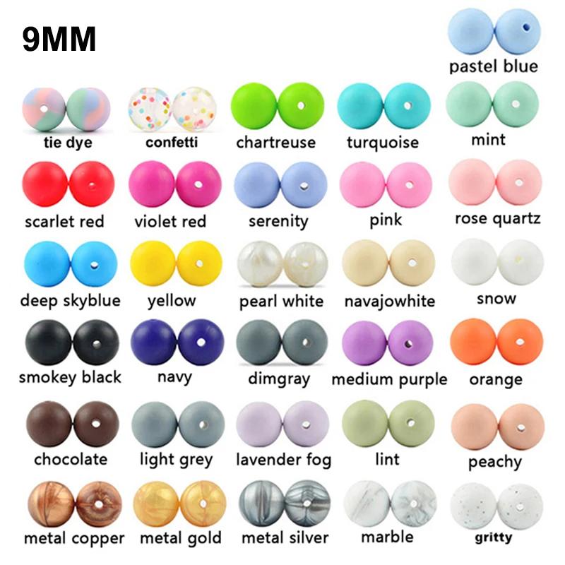 LOFCA 9mm 100 pièces perles de dentition en Silicone anneau de dentition bébé collier d'allaitement 