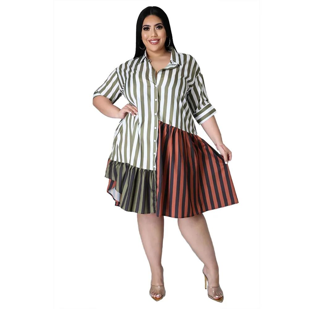 Robe patchwork à rayures pour femmes, vêtements grande taille, streetwear à la mode, chemises de bur