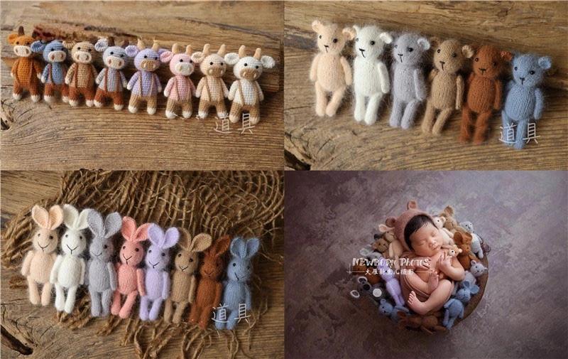 Poupées faites à la main tricotées lapin ours, Accessoires de photographie pour nouveau-nés, Accesso
