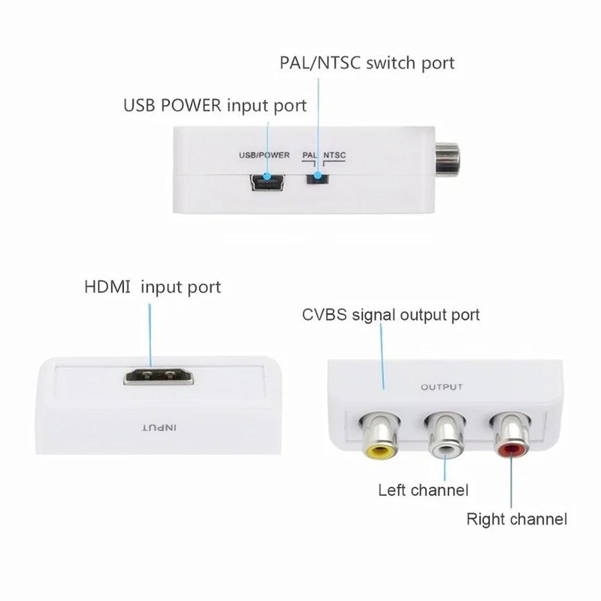 Grwibeou – convertisseur HDMI vers RCA 1080P, boîtier vidéo AV/CVSB L/R HD 1920x1080, HDMI2AV, prise