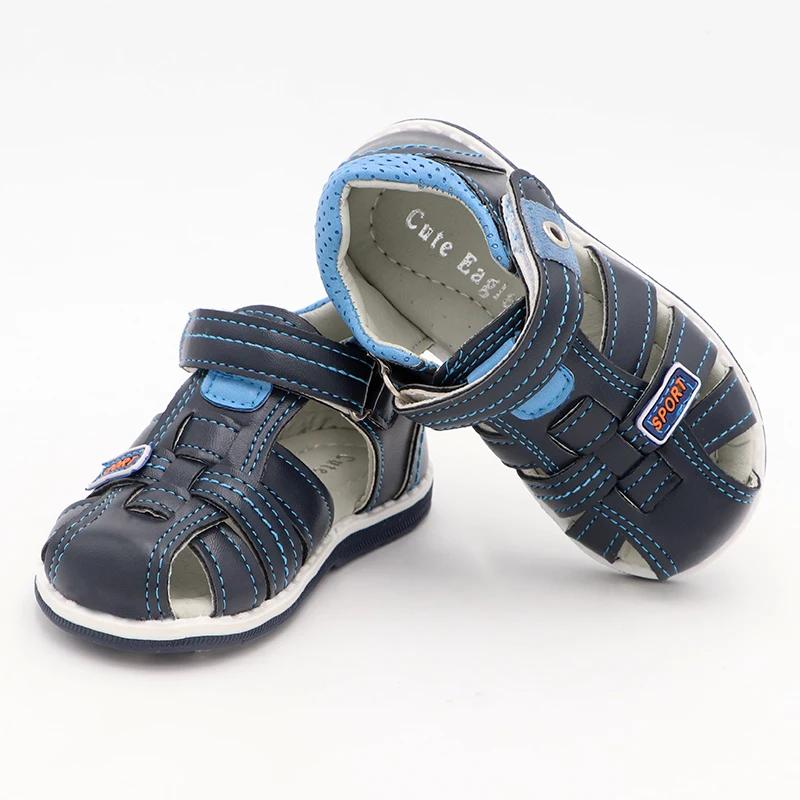 Sandales orthopédiques d'été pour garçons, motif aigle mignon, en cuir PU, chaussures plates à bout 