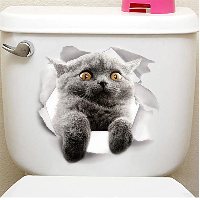 Autocollants de toilettes en 3d, trous vifs, amusants, pour chat, chien, décoration de la maison, St