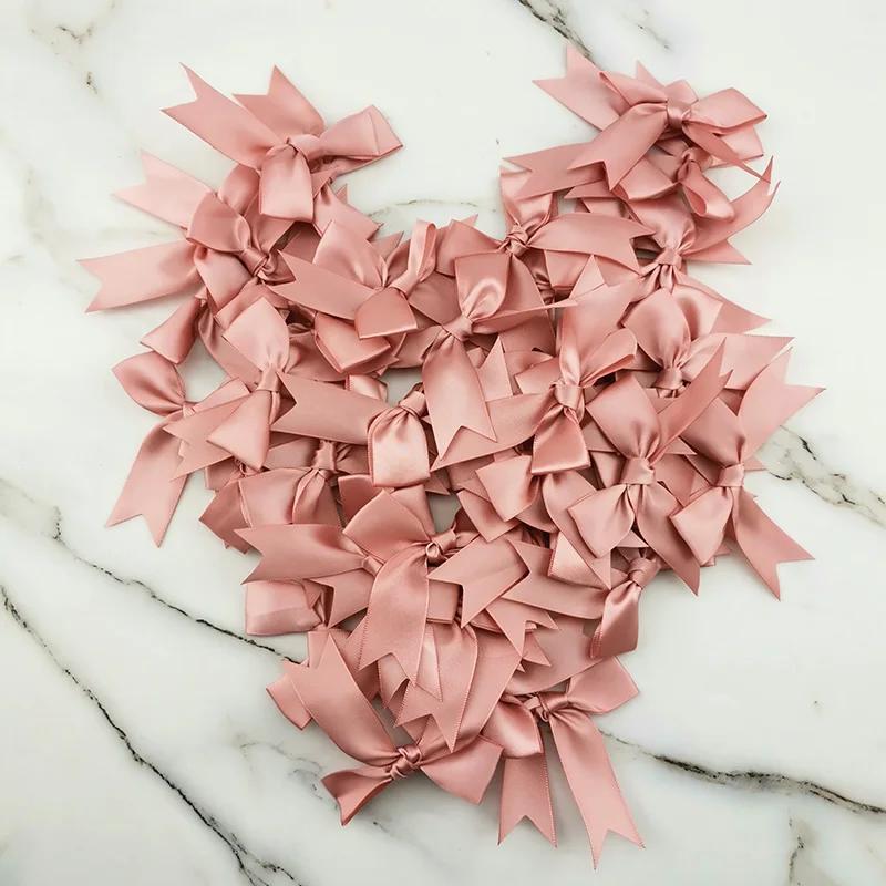 (50 pièces/paquet) 85*85mm ruban rose frais nœuds de petite taille ruban de Satin nœud fleur artisan