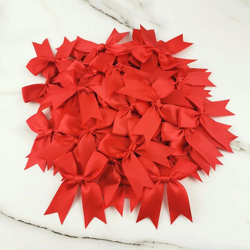 (50 pièces/paquet) 85*85mm ruban rose frais nœuds de petite taille ruban de Satin nœud fleur artisan