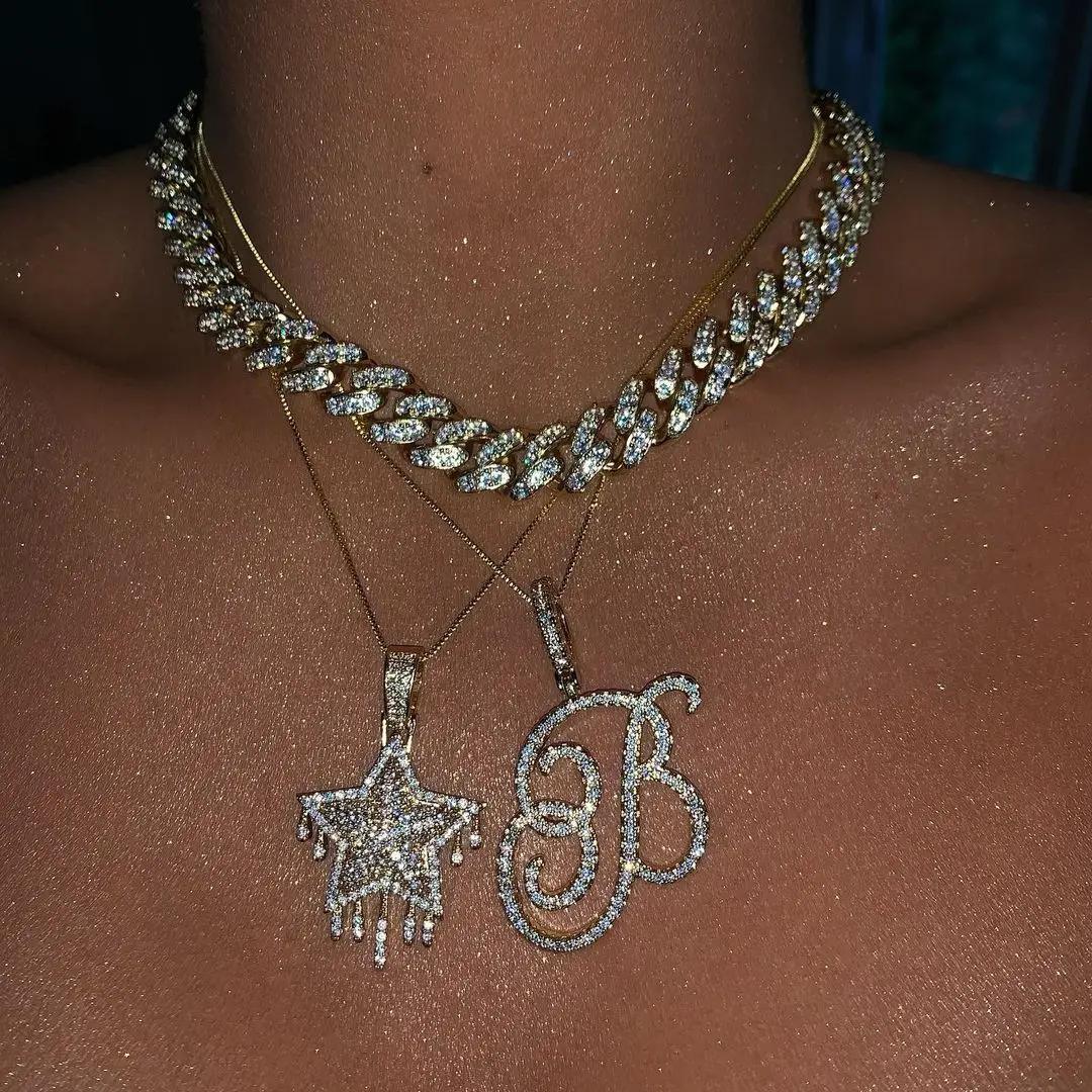 Collier pendentif avec 26 lettres initiales cursives, Micro pavé 5A, zircone cubique, bijoux avec no