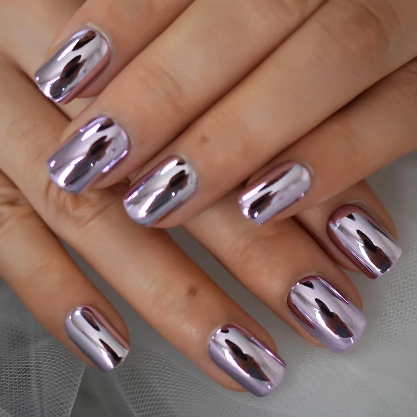 Carré galvanoplastie Chrome taille moyenne presse sur les ongles 2021 couverture complète ongles con