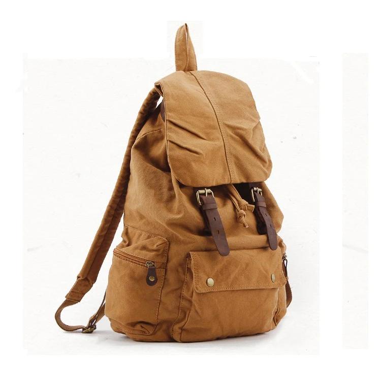 Sac à dos militaire en cuir vintage pour hommes et femmes, sac d'école en toile, sac à dos avec cord