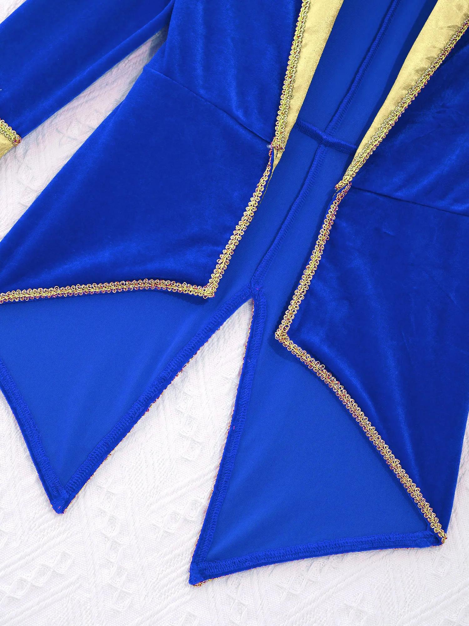 Costume de cirque pour enfants, maître de cérémonie ou magicien, veste longue à revers en velours, p
