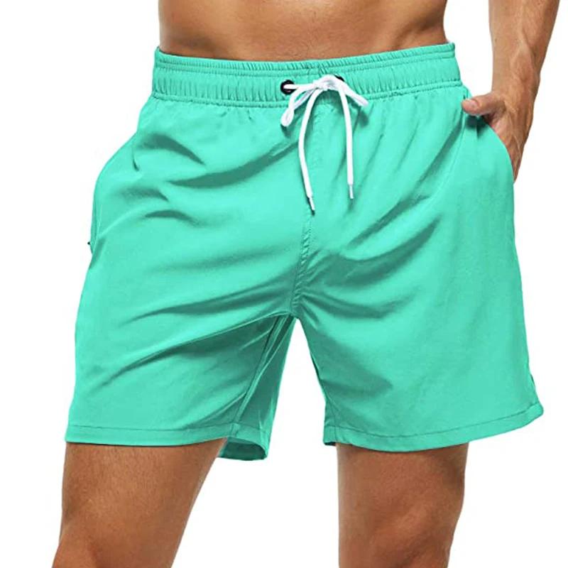 Short de plage à séchage rapide pour hommes, short de bain à fermeture élastique avec poches zippées