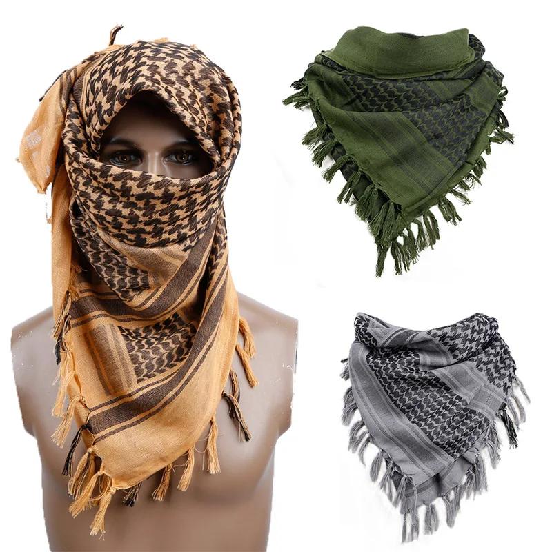 Foulard Keffiyeh Shemagh 110*110 cm, écharpe carrée du désert avec pompon pour la chasse, la randonn