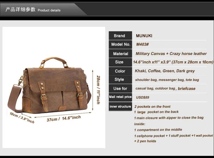 Porte-documents Vintage en Cuir et Toile pour Homme, Sac d'Affaires, Portefeuille de Bureau, Fourre-