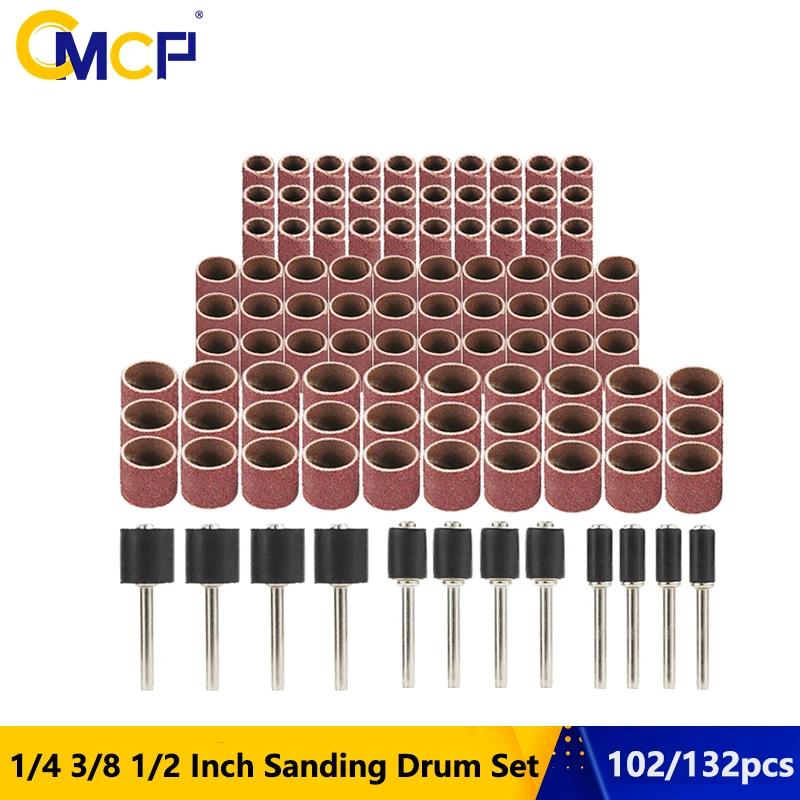 CMCP 102/132 pièces jeu de tambours de ponçage 1/4 3/8 1/2 pouces bandes de ponçage avec mandrins de