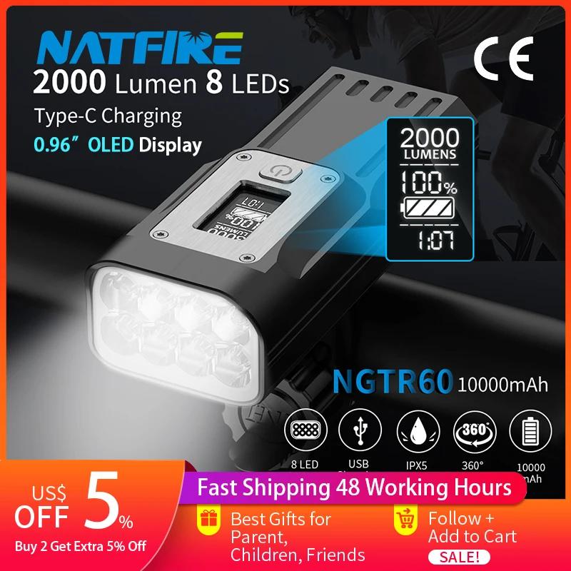 NATFIRE NGTR60 Lampe de vélo puissante avec affichage de données en temps réel OLED, phare de vélo r