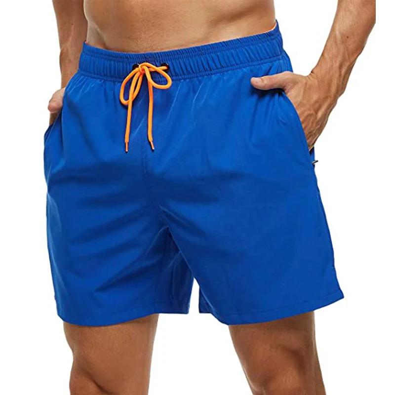 Short de plage à séchage rapide pour hommes, short de bain à fermeture élastique avec poches zippées
