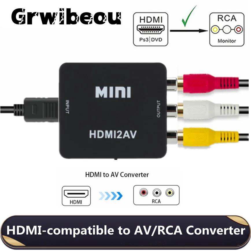 Grwibeou – convertisseur HDMI vers RCA 1080P, boîtier vidéo AV/CVSB L/R HD 1920x1080, HDMI2AV, prise
