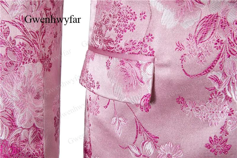 Gwenhwyfar rose hommes Tuxedos Floral 2026 haute qualité mâle fête Tuxedos 3 pièces coupe ajustée ch