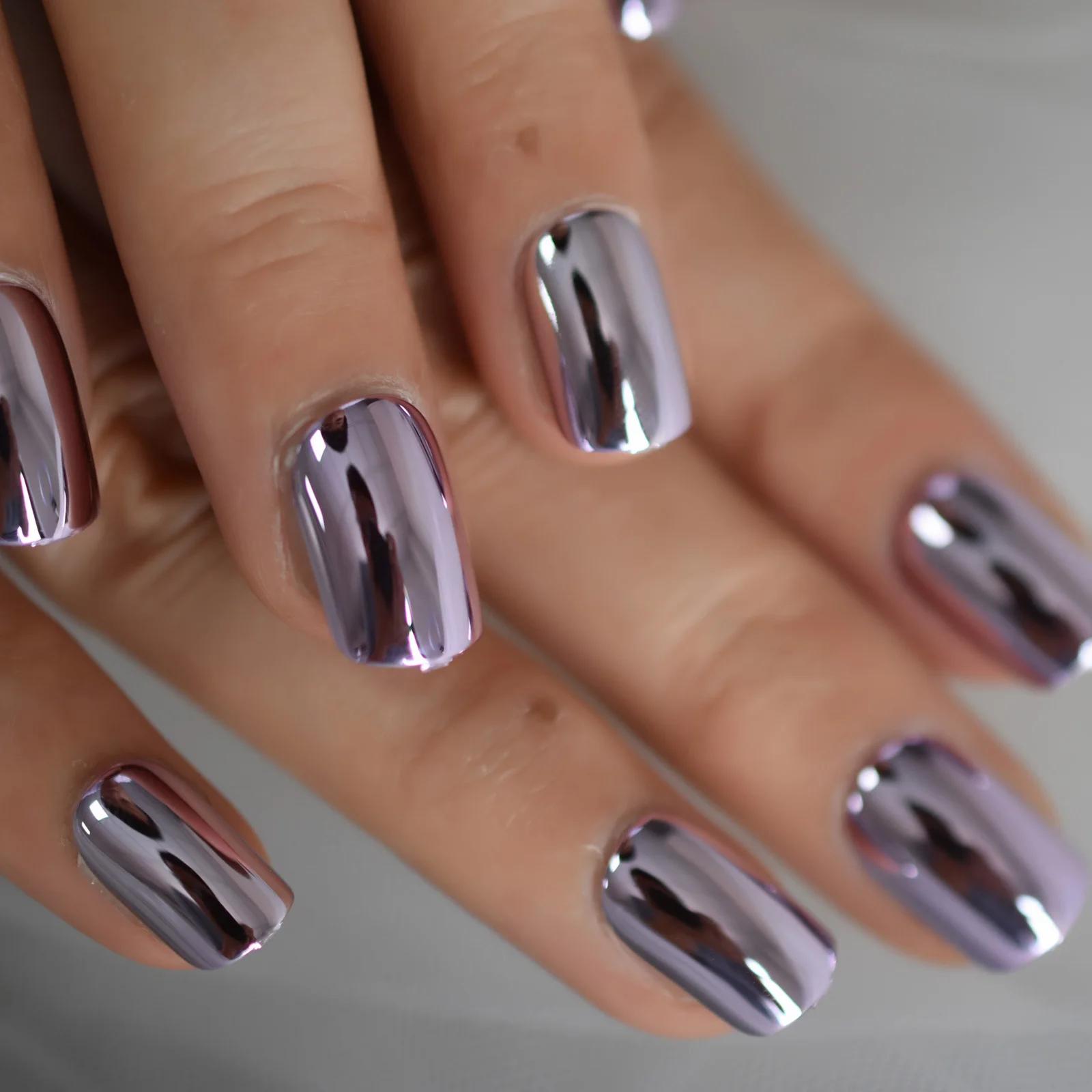 Carré galvanoplastie Chrome taille moyenne presse sur les ongles 2021 couverture complète ongles con