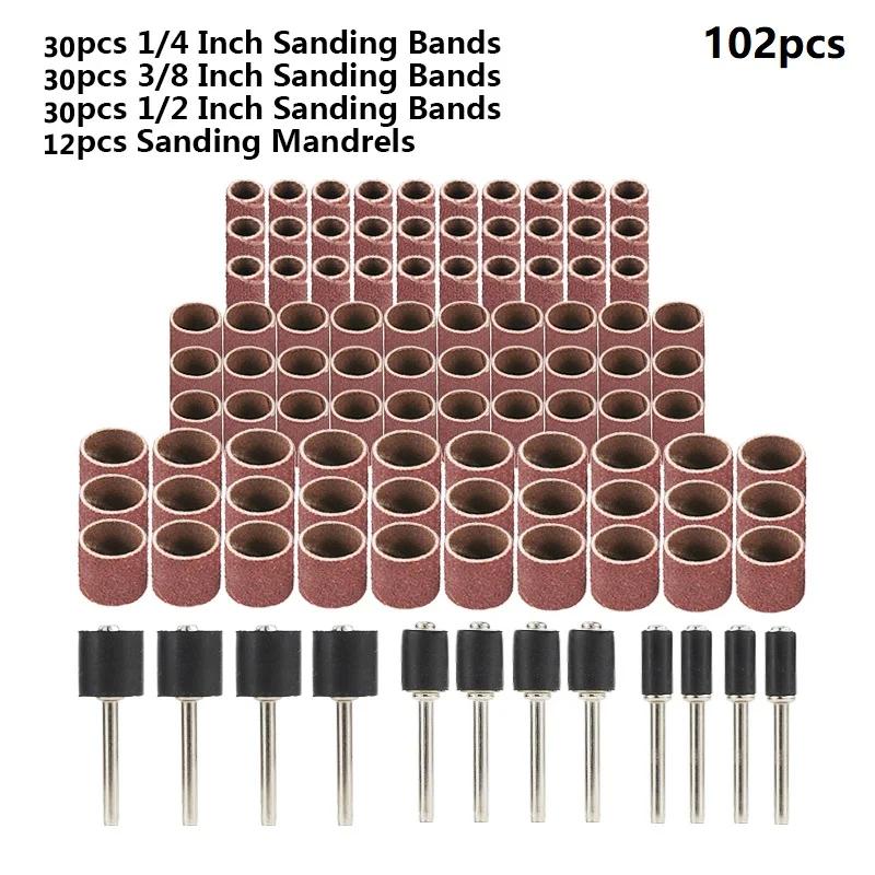 CMCP 102/132 pièces jeu de tambours de ponçage 1/4 3/8 1/2 pouces bandes de ponçage avec mandrins de