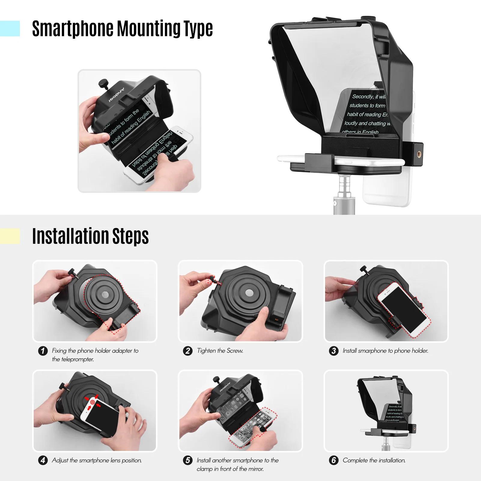 Andoer-Téléprompteur Portable pour Smartphone avec Support de Téléphone, Télécommande pour Vidéo Sta
