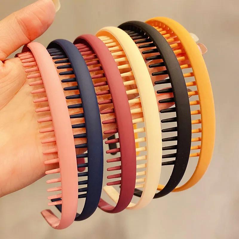Serre-têtes colorés mats à dents pour femmes, bandeaux de finition pour cheveux rebelles, accessoire