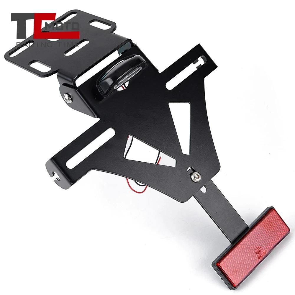 Support de cadre arrière de plaque d'immatriculation arrière réglable pour moto, avec lumière LED, a