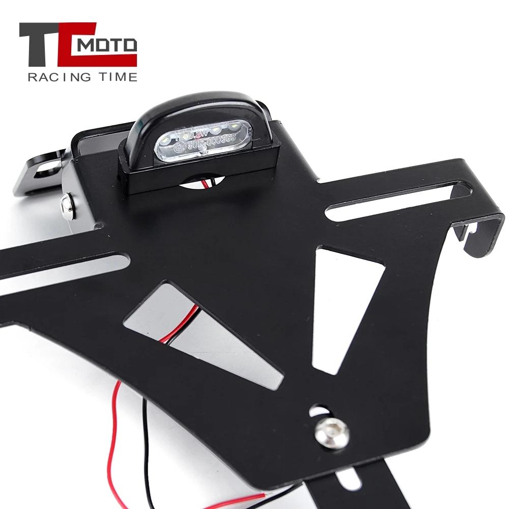 Support de cadre arrière de plaque d'immatriculation arrière réglable pour moto, avec lumière LED, a