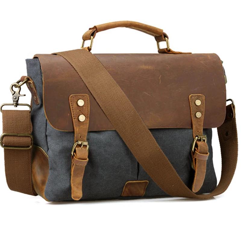 Porte-documents Vintage en Cuir et Toile pour Homme, Sac d'Affaires, Portefeuille de Bureau, Fourre-