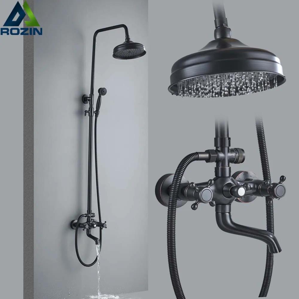 Ensemble de douche à main en bronze noir, montage mural, poignée pour touristes, douchette en laiton