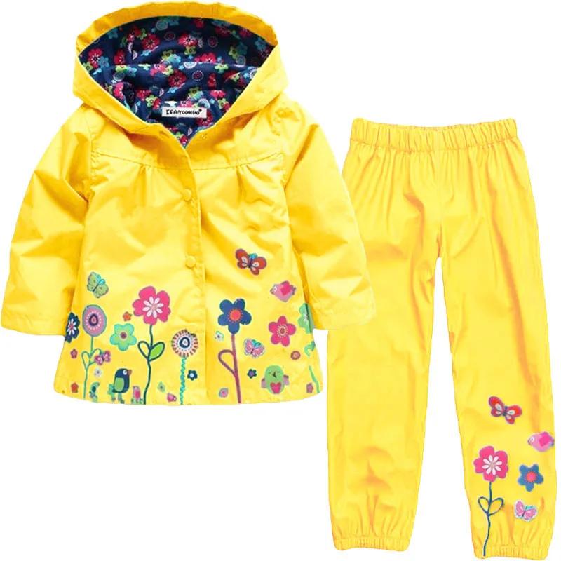Ensemble de vêtements de printemps pour filles, motif floral, vêtements imperméables, manteau à capu