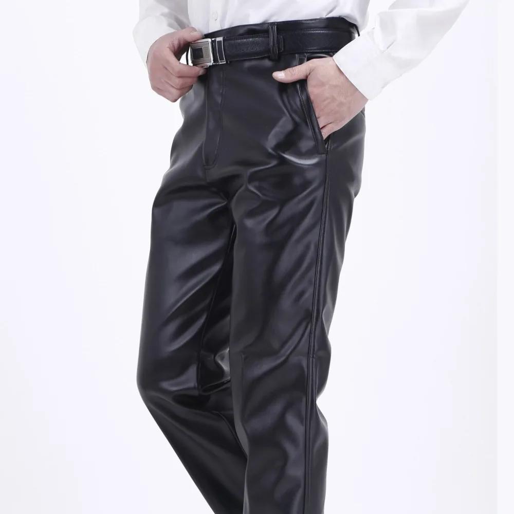 Pantalon en cuir pour hommes coupe droite élastique pantalon en cuir PU pantalon de moto mince