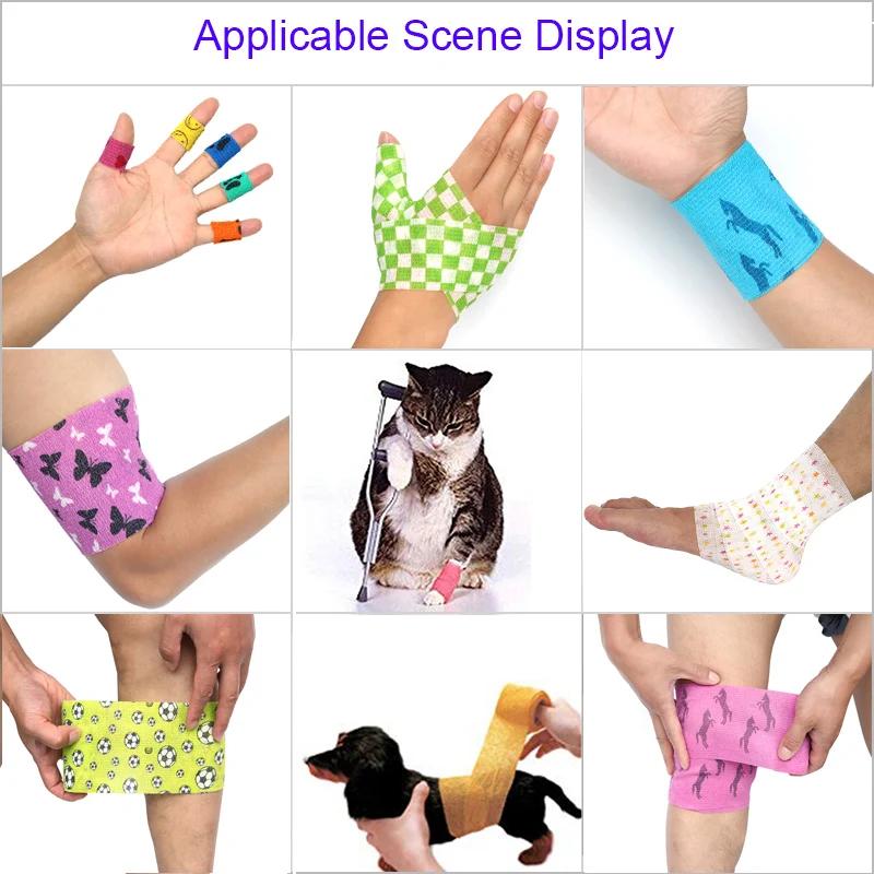 Bandage élastique auto-adhésif imprimé animal, bande ronde de sport pour Li-des doigts, trousse de p