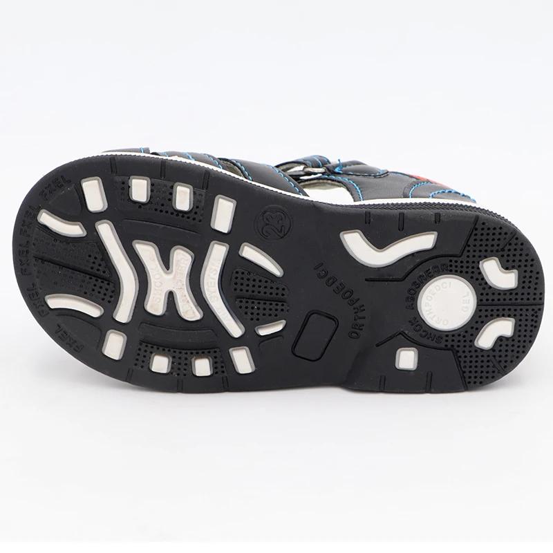 Sandales orthopédiques d'été pour garçons, motif aigle mignon, en cuir PU, chaussures plates à bout 