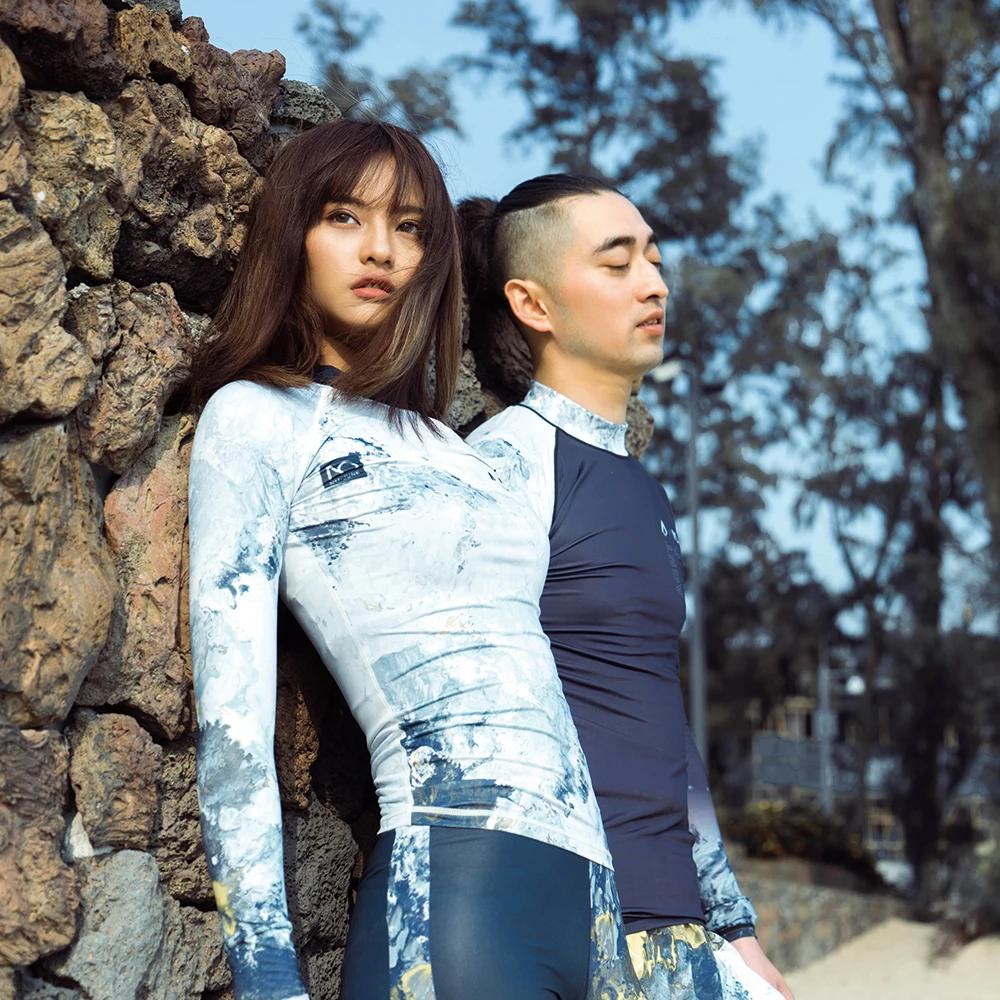 Nu-juin femmes à manches longues maillot de bain Rashguard imprimé surf haut chemise de plongée séch