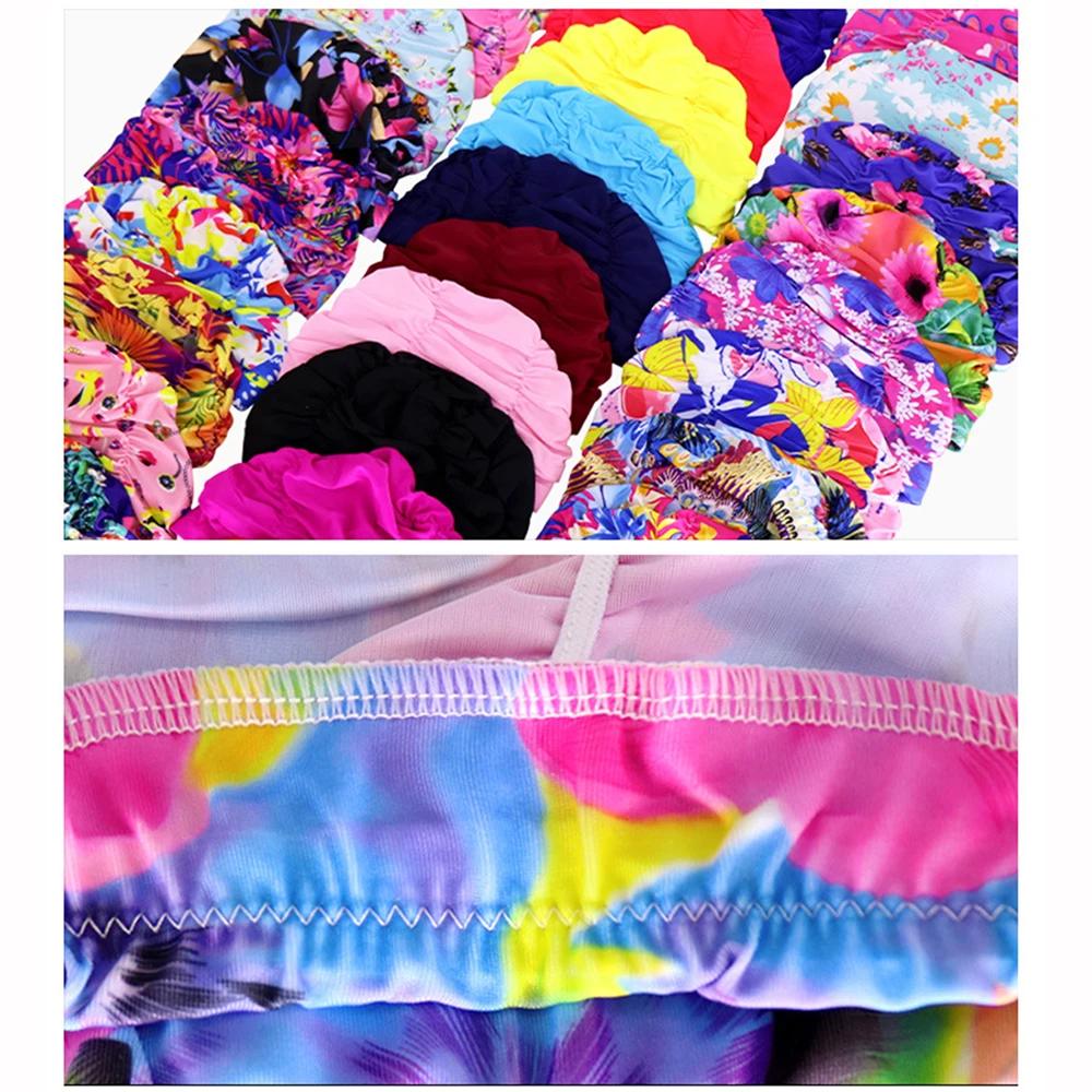 Bonnets de bain en tissu plissé pour femmes et hommes, imprimé fleur, cœur, étoiles, piscine, Sport 
