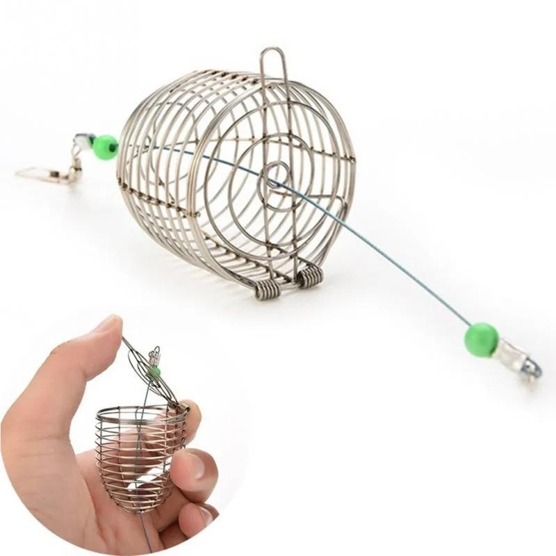 FLYSAND poisson petit acier inoxydable appât Cage panier mangeoire support pêche leurre Cage pêche a