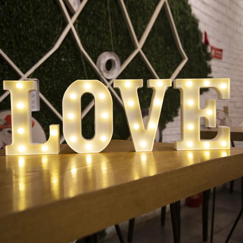 Alphabet lettre LED lumières lumineux numéro lampe batterie chaude veilleuse pour la maison mariage 