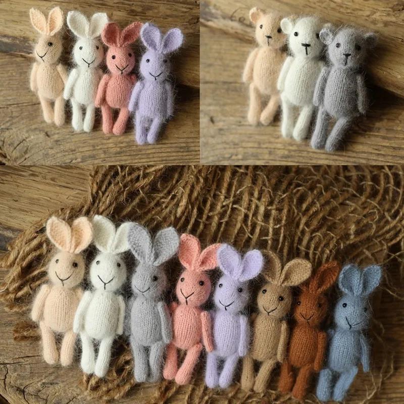 Poupées faites à la main tricotées lapin ours, Accessoires de photographie pour nouveau-nés, Accesso