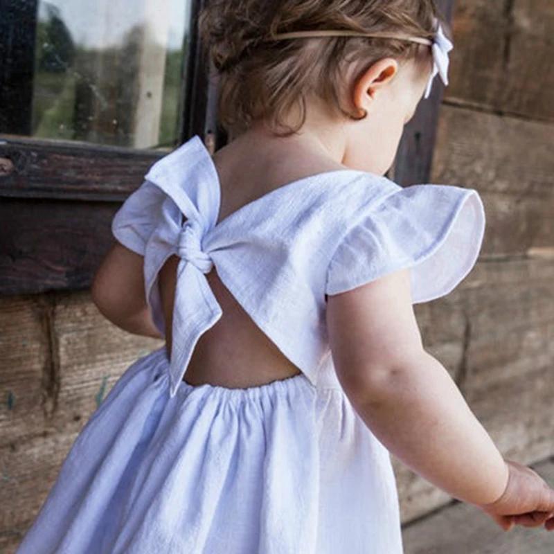 Robe d'été Style coréen pour petites filles, manches volantes, en coton et lin, tenue princesse pour