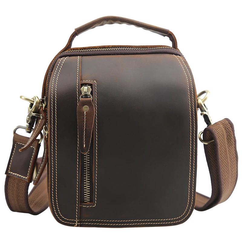 100% sacs de messager en cuir véritable rétro en cuir de vache homme sac corssbody poignées multifon