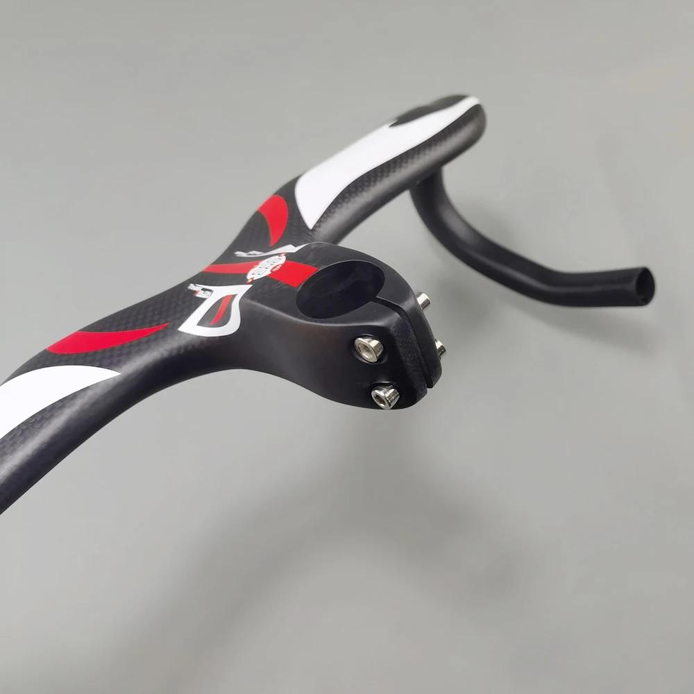 Guidon de vélo en carbone guidon intégré barres de poignée de vélo de route 3k mat ultraléger en Fib