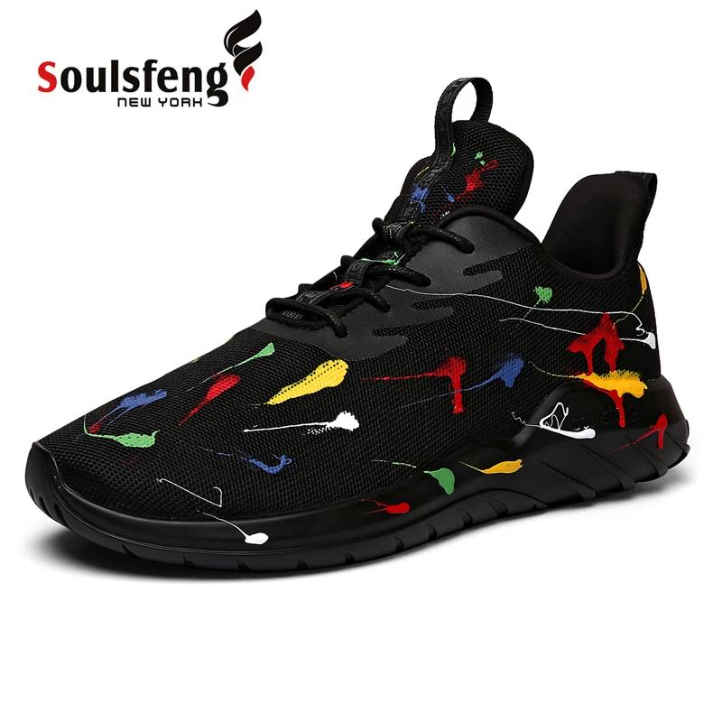 Chaussures course graffiti hommes Soulsfeng - Baskets athlétiques maille respirante légères - Amorti baume entraînement running
