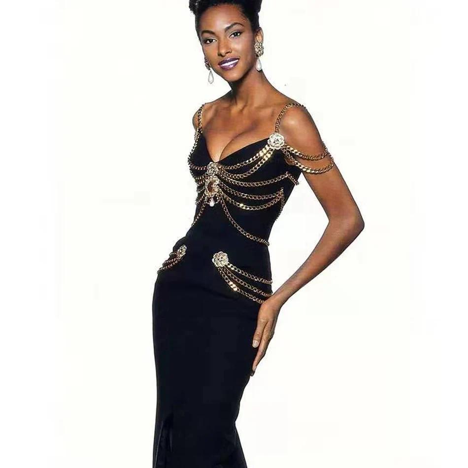JOSpaghetti Strap V-Neck Split Bandage fur s, High Quality, Long fur s for Celebrity Club Party, Edu