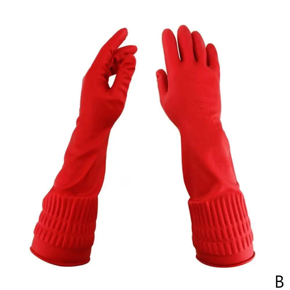 Gants de cuisine à manche longue en caoutchouc rouge, pour laver la vaisselle et livres, en latex im