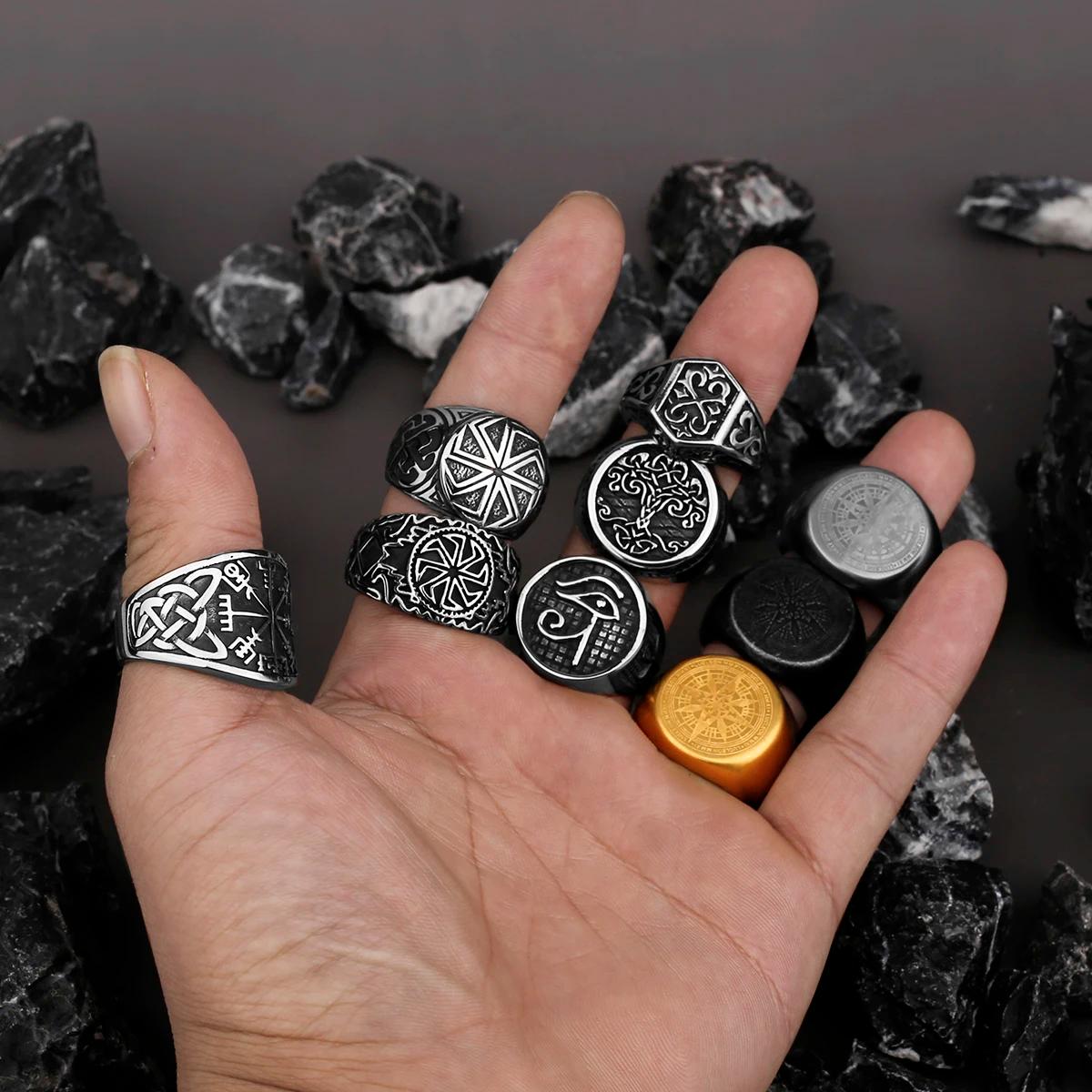 Anneau Viking nordique en acier inoxydable, boussole ancre, arbre de vie, Rune Viking, loup, pour ho
