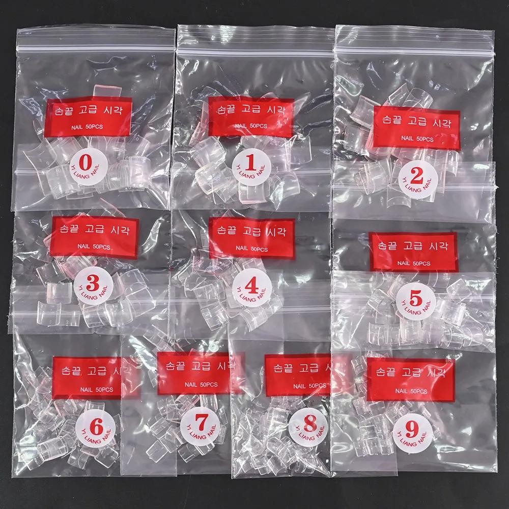 500 pièces/sac, faux ongles courts carrés, style French, demi-couverture, taille 10 (0-9), transpare