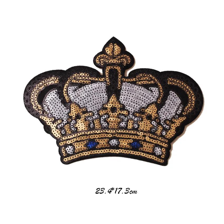 Patchs thermocollants en forme de couronne de reine, avec sequins dorés, grande taille, pour T-shirt