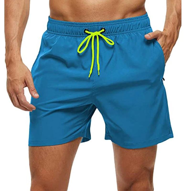 Short de plage à séchage rapide pour hommes, short de bain à fermeture élastique avec poches zippées