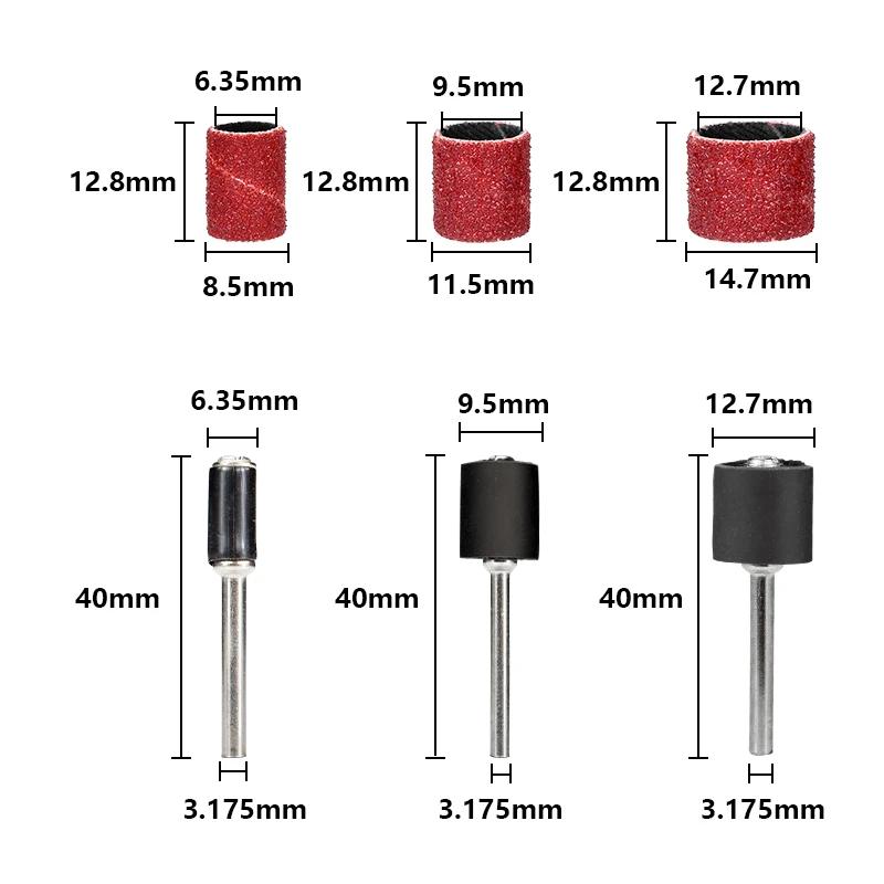 CMCP 102/132 pièces jeu de tambours de ponçage 1/4 3/8 1/2 pouces bandes de ponçage avec mandrins de