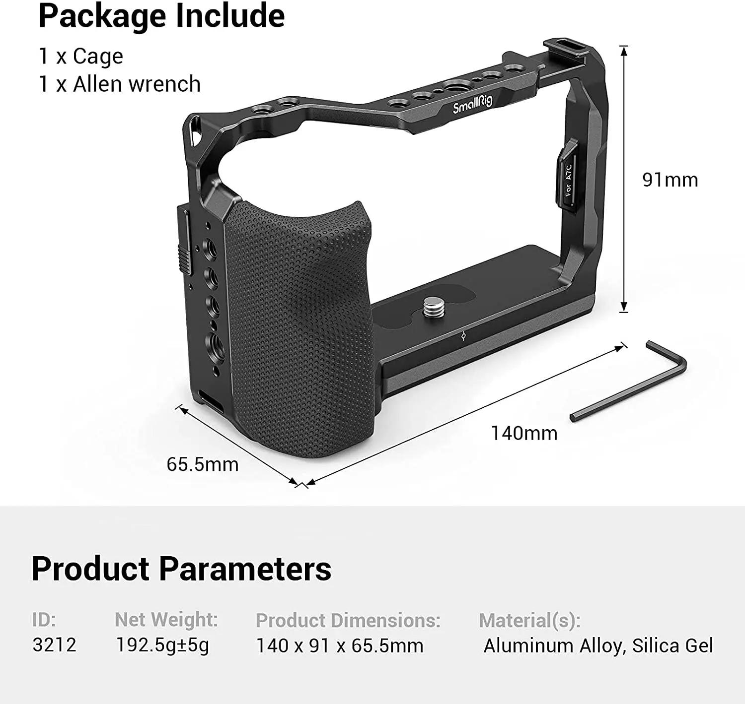 SmallRig Cage complète avec poignée latérale en Silicone pour Sony A7C avec trous de localisation po